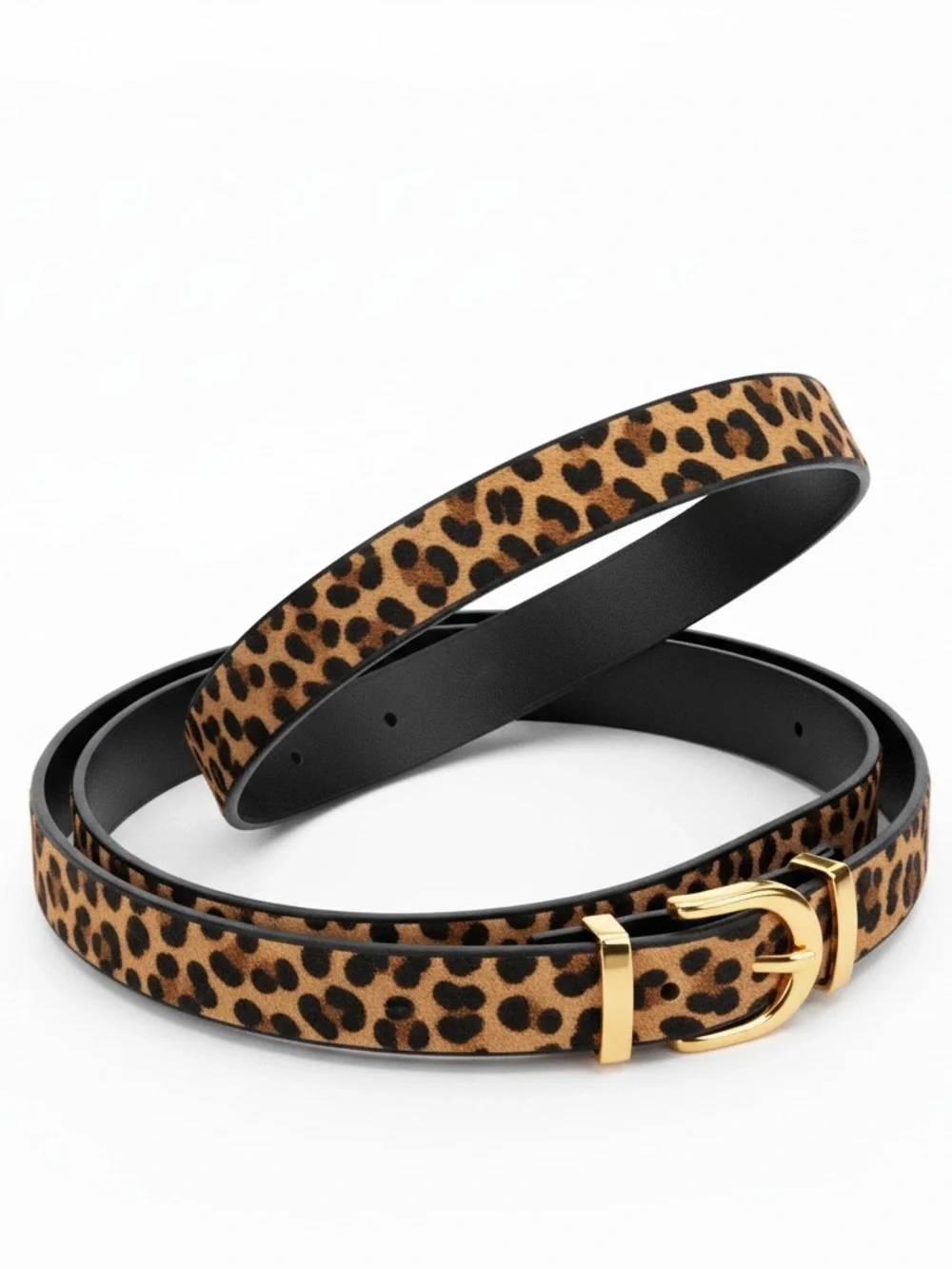 Halogen Trouser Fit Leopard Haircalf Belt Gold Buckle Animal Print Waist Belt
